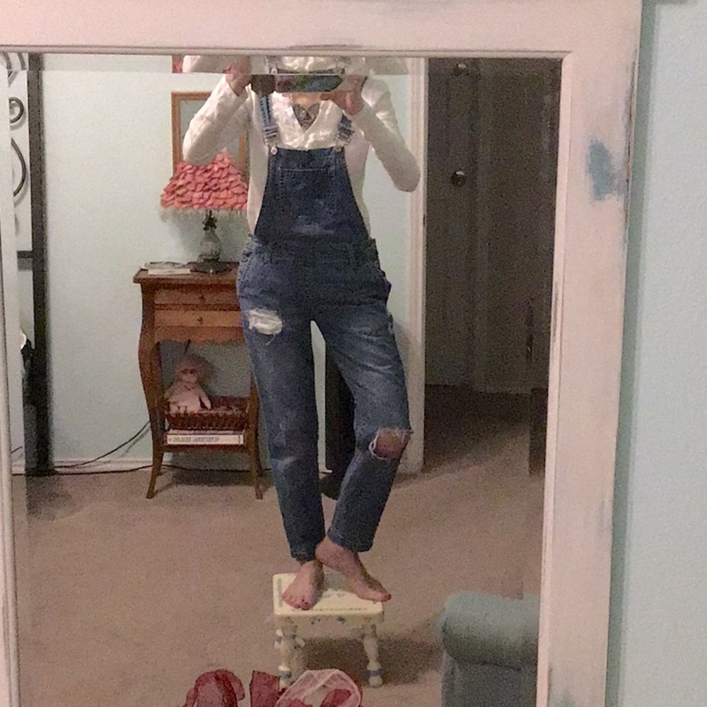 Faded distressed Jean Overalls sz 24 S
